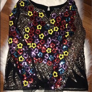 AZI Black Sequin Floral Sheer Long Sleeve